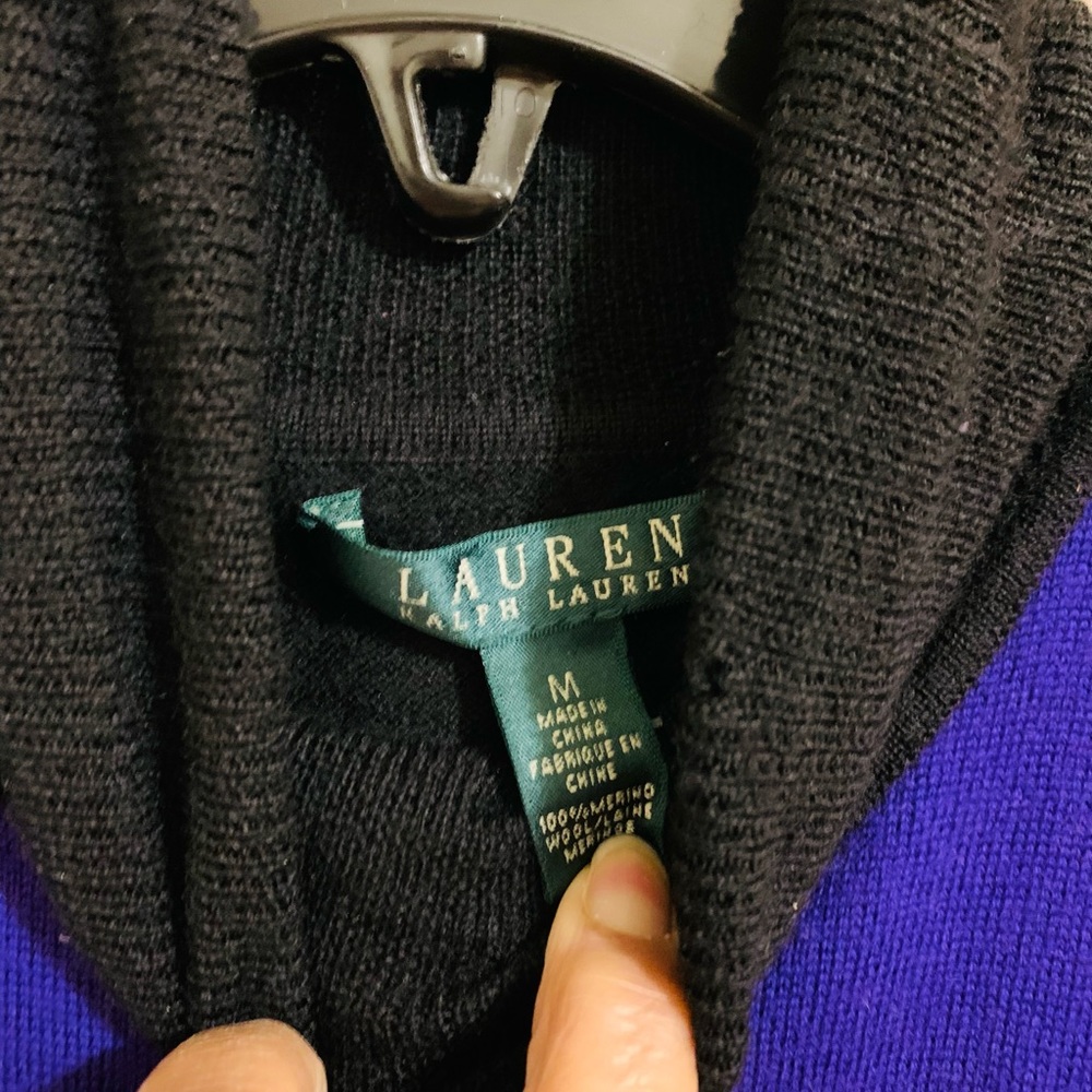 Ralph Lauren, multicolor turtleneck, sleeveless sweater dress.